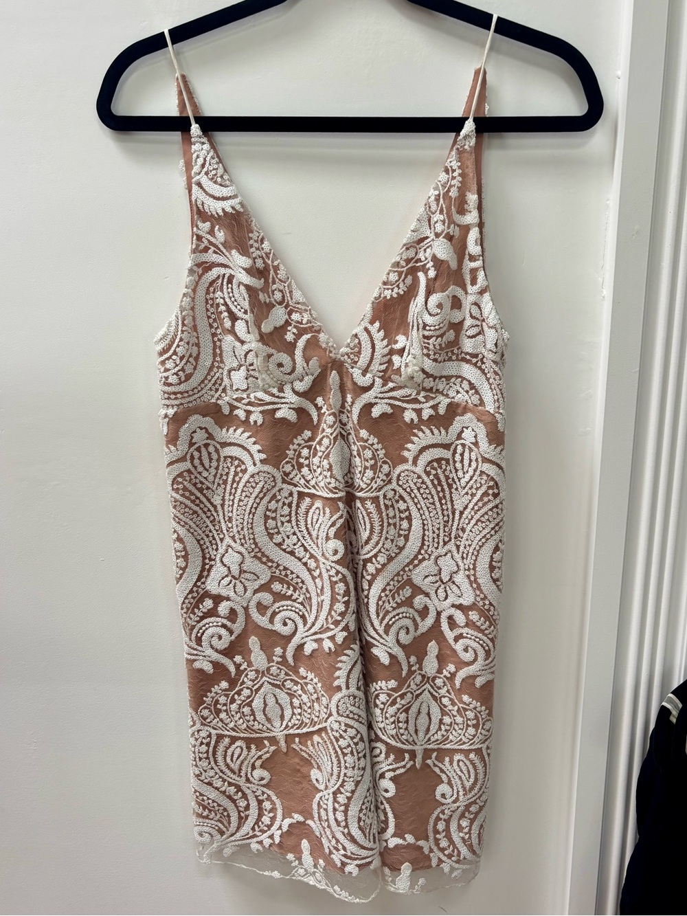 Free People Night Shimmer mini dress sequin white tan ivory nude size 0 fits XS